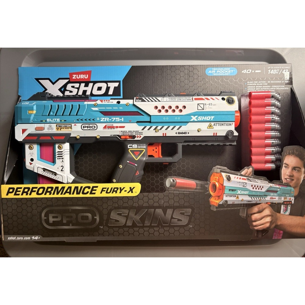 Zuru X-Shot Skins Pro Series Performance Fury-X Blaster 40 Darts 140ft NIB 14+